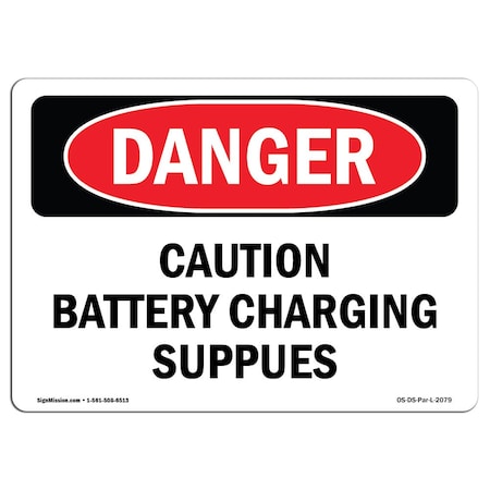 Signmission Safety Sign, OSHA Danger, 18" Height, Rigid Plastic, Caution Battery Charging Supplies, Landscape OS-DS-P-1824-L-2079